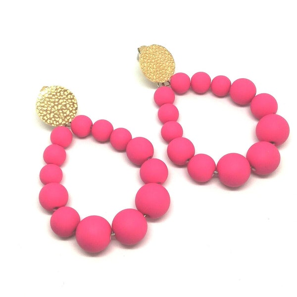 Earrings woman drop in pearls resin fuchsia matte - Jewelry Fashion - Steel - Gold