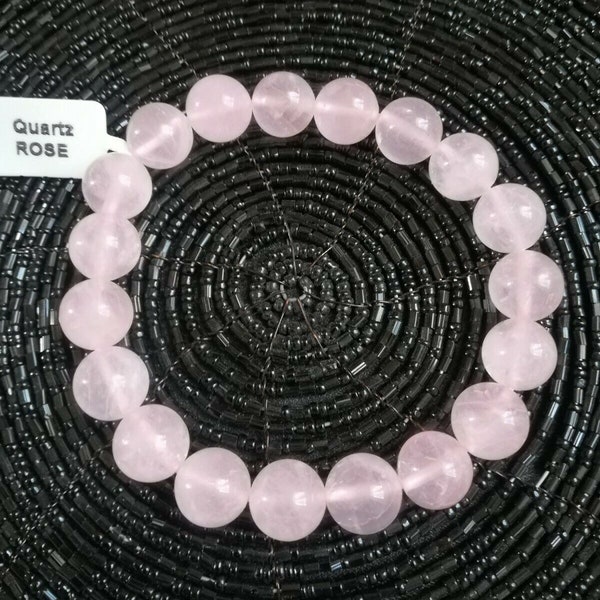 Bracelet perles naturelles quartz rose 10mm (Véritable) lithothérapie