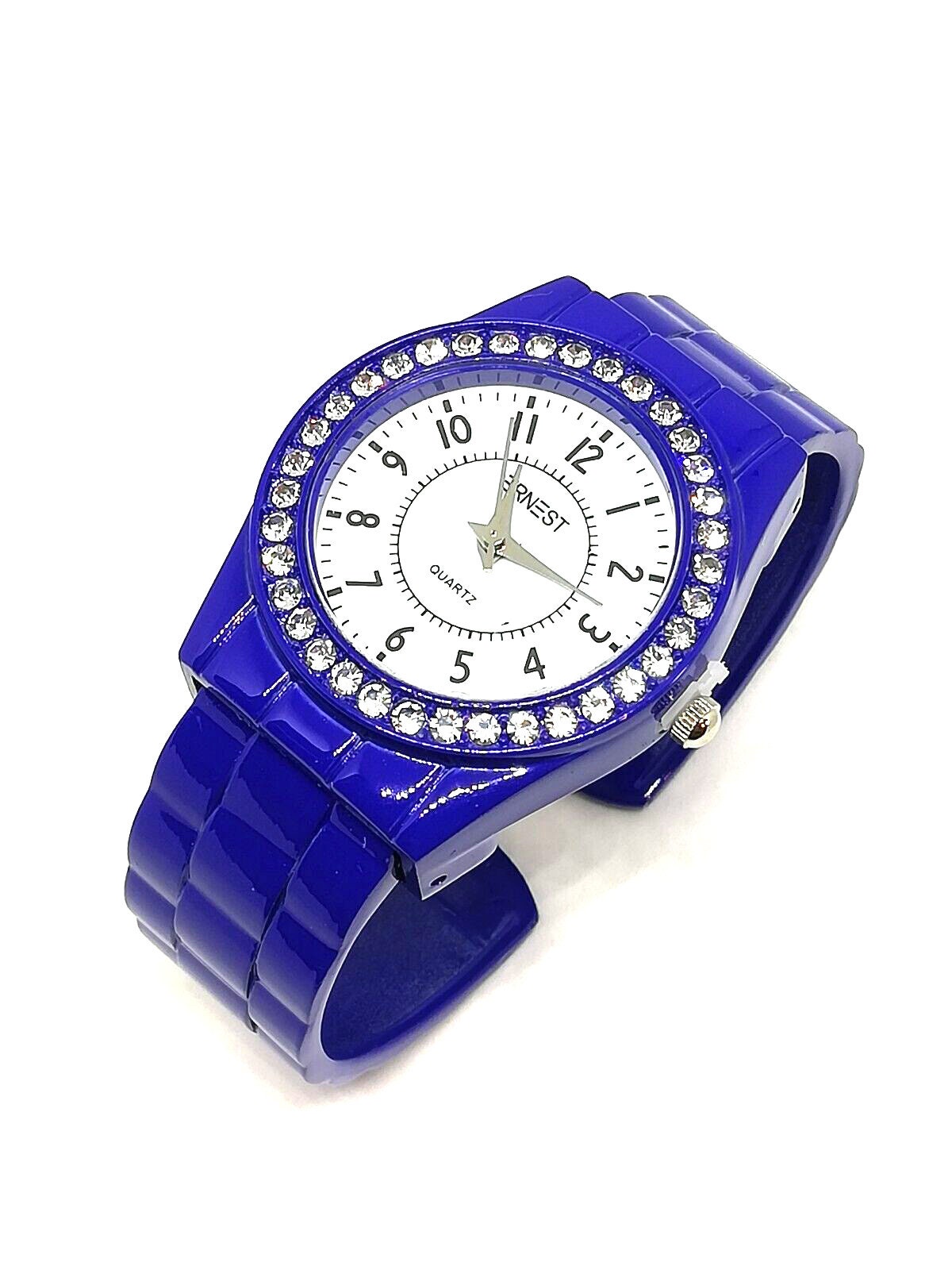 Montre Bracelet Femme Ernest - Cadran Strass Bleu Ciel, Bracelet En Silicone, Look élégant Et Moderne