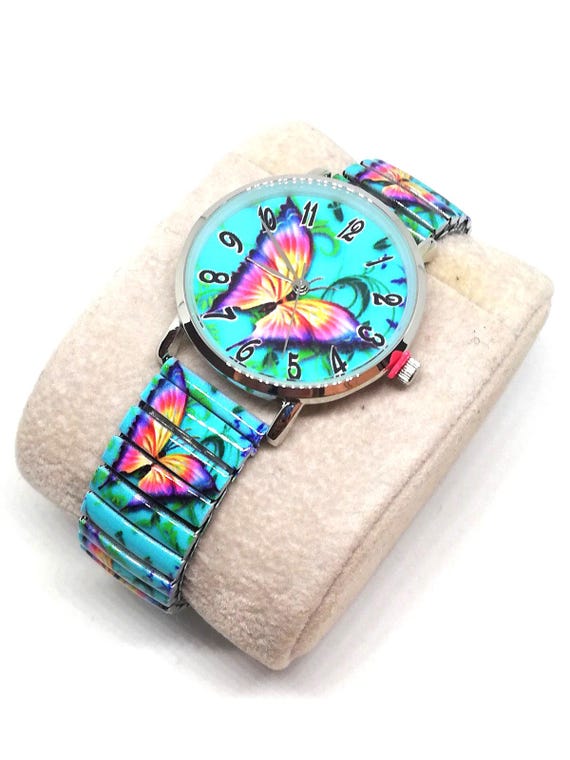 Bangle Watch with Turquoise Dial and Butterfly Detail Vintage Southwest Sterling Silver Turquoise Butterfly Mother  main image 2