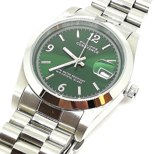 Montre Watch men homme Luxe métal - Argenté Vert - Quartz