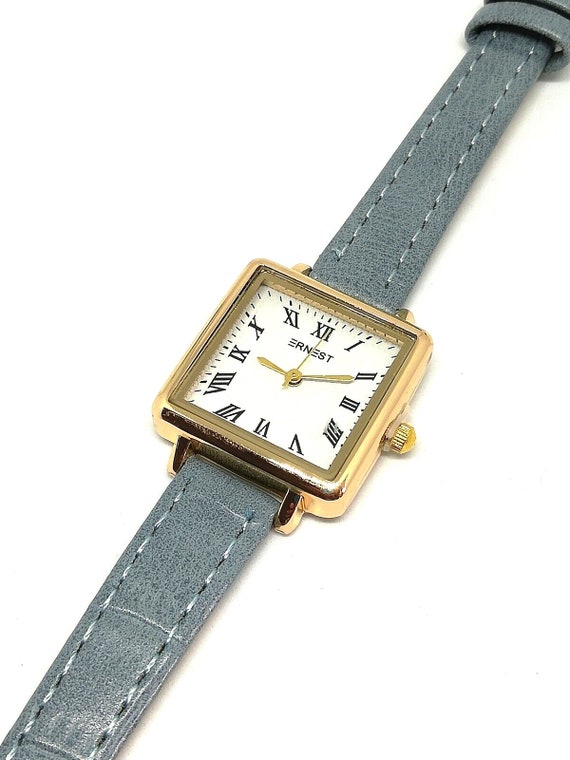 Montre Femme Ernest - Quartz, Chiffres Romains, Bracelet Cuir Blanc, Boîtier Or Rose