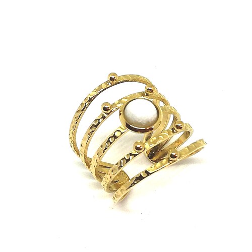 Women's ring white shops jade stone jewelry - Adjustable ring - Lithotherapy jewelry - Gold