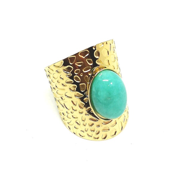 Amazonite stone ring for women, adjustable stainless steel jewelry - Gold