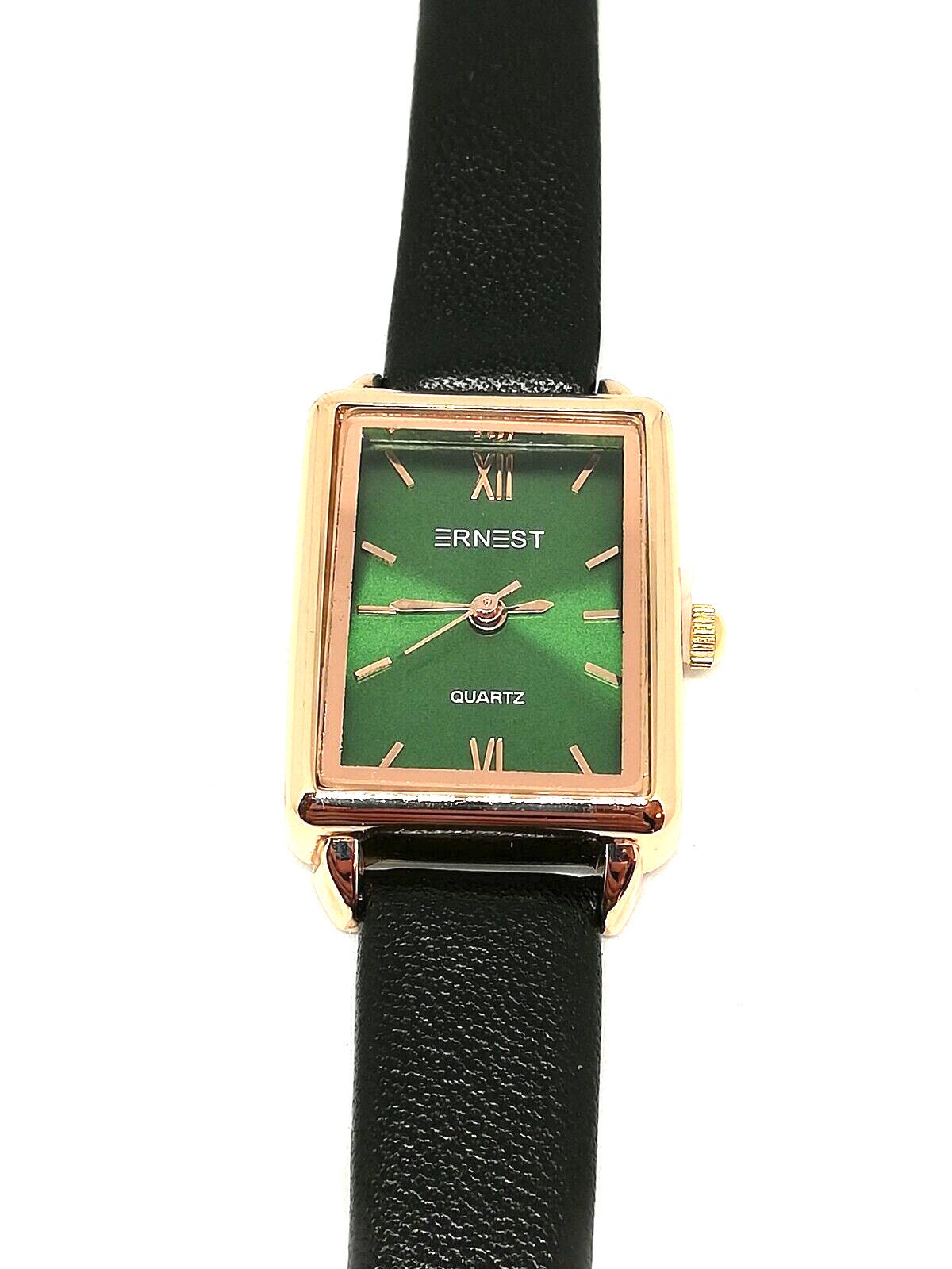 Chic Women's Quartz Watch With Genuine Leather Strap, Green