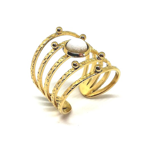 Women's ring white shops jade stone jewelry - Adjustable ring - Lithotherapy jewelry - Gold