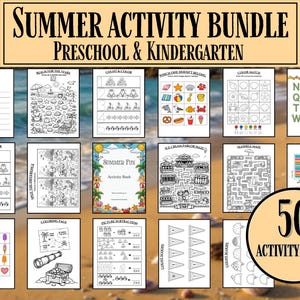 50 page Summer Activity bundle for kids, instant download, Preschool & Kindergarten Learning Pack, Mazes, Tracing, Coloring