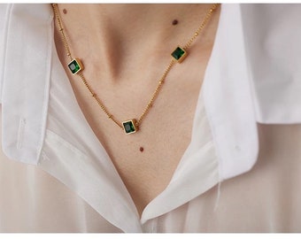 Collar de Londres - Acero inoxidable - Zirconia - Chapado de oro real de 18 quilates - Joyería vintage - Joyería de moda