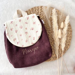 Sac à dos enfant velours côtelé rabat à motifs personnalisé