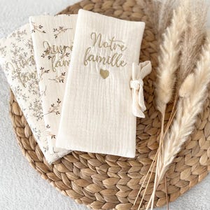 Housse de livret de famille gaze de coton unie ou à motifs