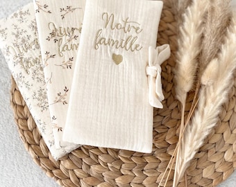 Housse de livret de famille gaze de coton unie ou à motifs