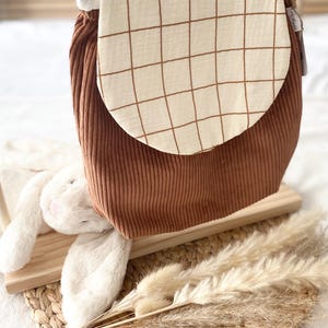 Sac à dos enfant velours côtelé rabat à motifs, sac à dos maternelle tendance