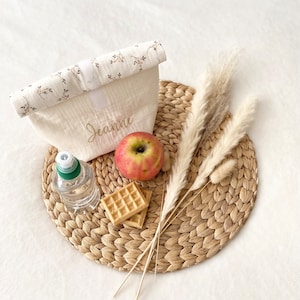 Sac à goûter, sac à collation en gaze de coton avec ou sans prenom
