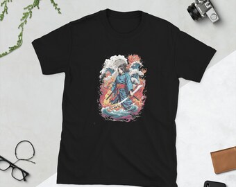 100% cotton Short-Sleeve Unisex T-Shirt with a Japanese katana warrior print