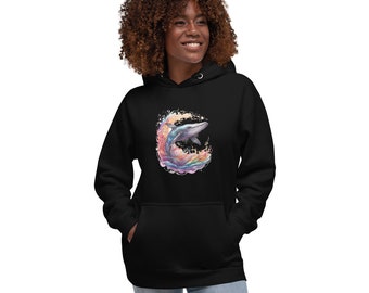 Unisex 100% cotton Hoodie with colorful fantasy humpback whale print