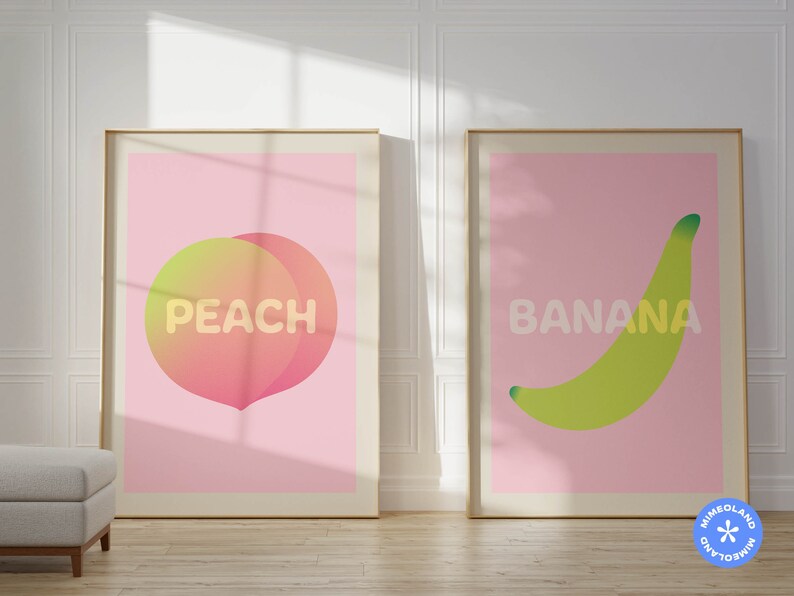 Picture of Set of 4 Minimalist Modern Fruit Art Print, Neon Colourful Trendy Wall ...