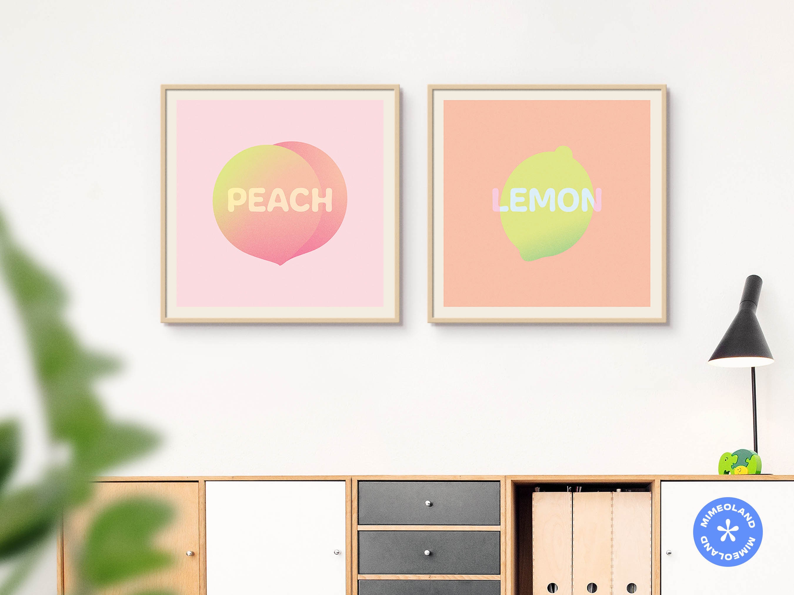 Image showcasing Set of 4 Minimalist Modern Fruit Art Print, Neon Colourful Trendy Wall ...