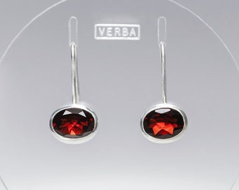 Red Garnet Earrings, Shiny Stud Earrings, Valentines Gift For Her, 925 Sterling Silver, Gift For Women, Verba Mundus