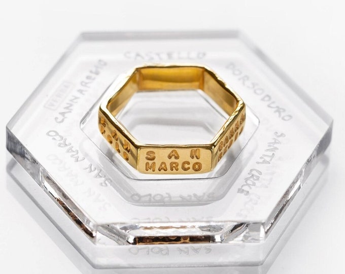 Venetian Souvenir Ring, Venezia Venice Gift Hexagon Ring, Women Men Geometric Thumb Ring, Valentines Gifts for Him Husband, Rings For Women