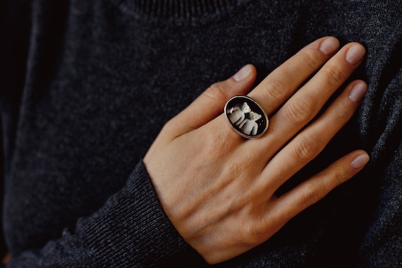 Bague ours en peluche Verba avec message en latin, cadeau pour