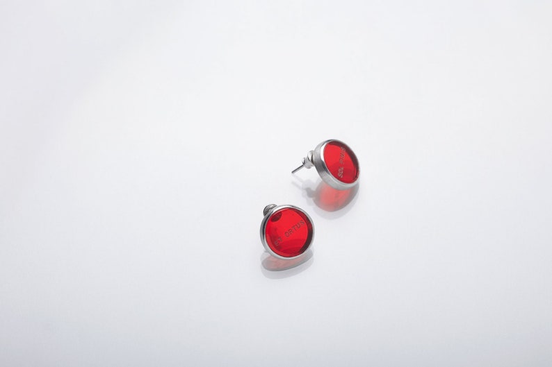 Red Sun Stud Earrings, Gift For Her, Acrylic Plexiglass Jewelry, Verba Mundus Earrings, Birthday Valentines Gift For Her image 3