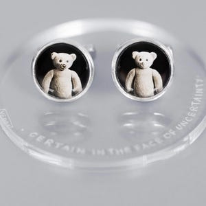 Joyería Verba para hombre, gemelos con cristal de roca y osito de peluche, regalo para hombre, gemelos de padrino de boda, regalo de San Valentín para hombre.