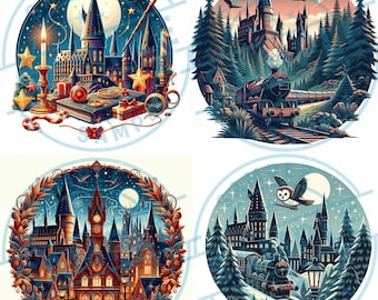 Customizable Hogwarts Castle Digital Download | Harry Potter Holiday Decor, Christmas Art, Wizarding World Gift, Hogwarts Ornaments & Cards
