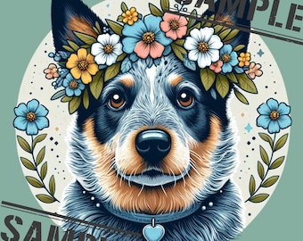Dog Crown Design Sticker | Australian Blue Heeler Pet Portrait | Dog Mom Gift | PNG & SVG Formats