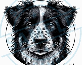 Dog Portrait, Dog Lover, Puppy Clip Art, Blue Heeler Sticker- PNG and SVG Formats