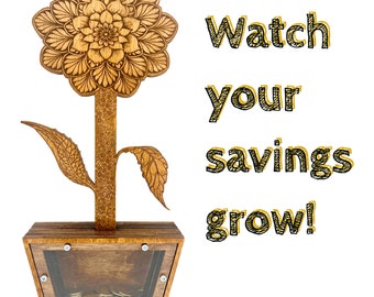 Digital SVG, DXF and AI files to create a beautiful flower piggy bank laser-cutting
