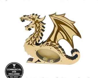 Dragon Piggy Bank SVG – Laser Cut Files for Glowforge & xTool – Diy Wooden Coin Bank Digital Download – Includes DXF, AI
