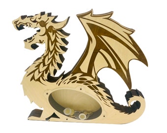 Laser Cutting Files to create a dragon piggy bank. Include two sizes of banks. Compatible with Glowforge and other lasers