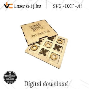 Tic Tac Toe Board with Storage Case – Laser Cut SVG | DXF | AI File – Travel Game – Commercial License Included