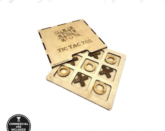 Tic Tac Toe Board with Storage Case – Laser Cut SVG | DXF | AI File – Travel Game – Commercial License Included