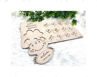 Digital SVG AI DXF Files Laser Engraving Frog Milestones Set with wooden case. Baby shower gifts for expectant mothers