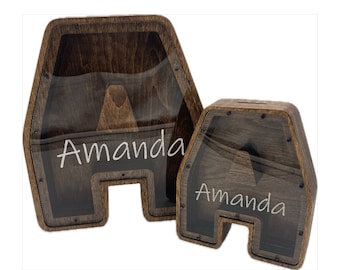 Letter "A" Piggy Bank SVG, ai, dxf Laser Cut Digital Files in 12” and 8” Sizes  DIY Wooden Coin Bank Template for Glowforge, CNC