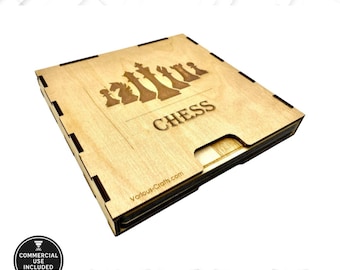 Laser Cut Chess Board with Case and Pieces | SVG DXF Ai Digital Files | DIY Chess Set for Glowforge xTool LightBurn