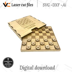 Chess & Checkers Laser Cut File SVG DXF Ai – DIY Combo Game Board + Bonus Case | Digital Download for Wood Projects