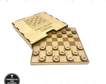 Chess & Dames Laser Cut Datei SVG DXF Ai - DIY Combo Game Board + Bonus Case | Digitaler Download für Holzprojekte