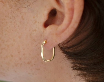Oval Huggie Hoop Earrings, Tiny Huggie Earrings, Geometric Earrings, Gold Huggie Hoop Earrings Small Huggie Hoops,  Mini oval hoops - ORPHIC