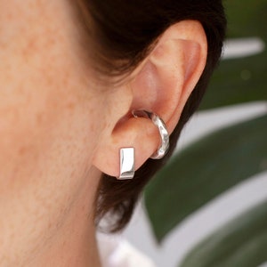 Band Ear Cuff Earrings, Solid Silver Ear Cuff No Piercing, Chunky Ear Cuff Sterling Silver Hoop Earring, Cartilage Ear Cuff - DUENDE