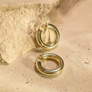 Minimal chunky gold earrings, Minimalist earrings, Gold hoops, Chunky hoop earrings, Thick gold hoops, Gold filled hoops EUNOIA image 1