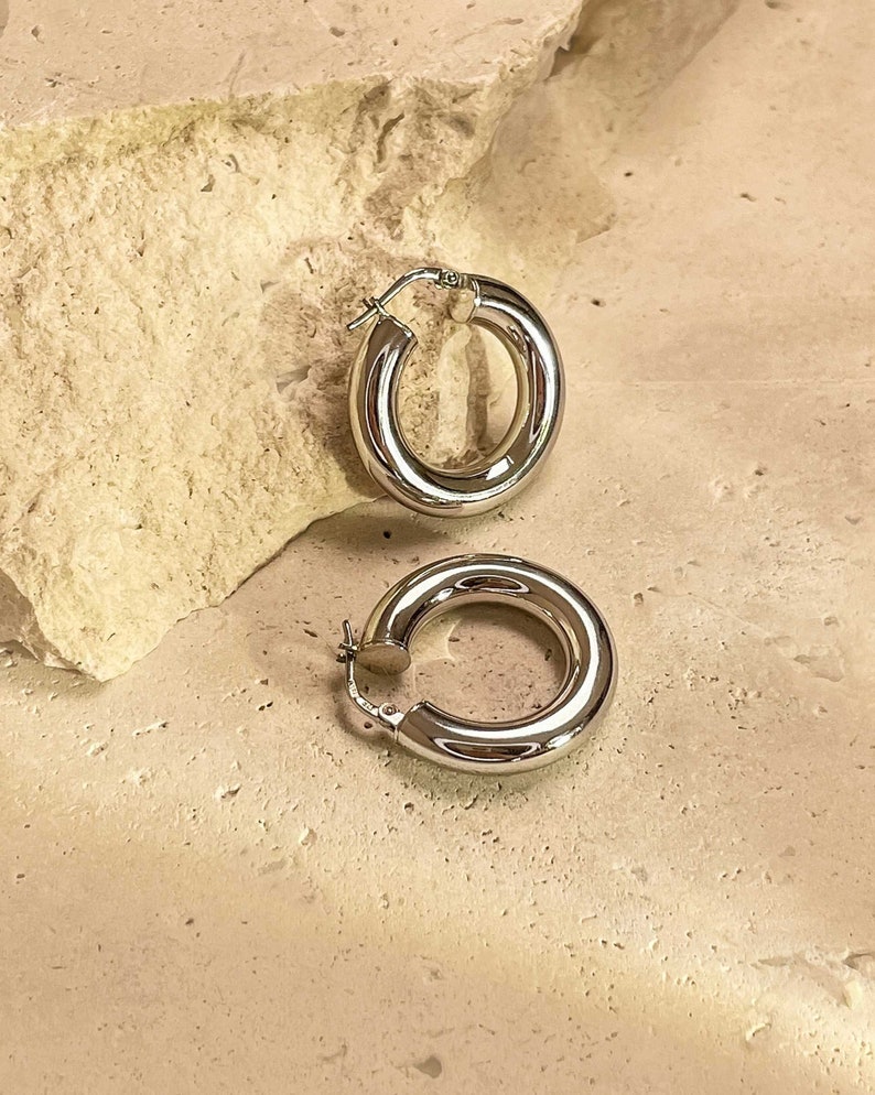 Minimal chunky gold earrings, Minimalist earrings, Gold hoops, Chunky hoop earrings, Thick gold hoops, Gold filled hoops EUNOIA image 6