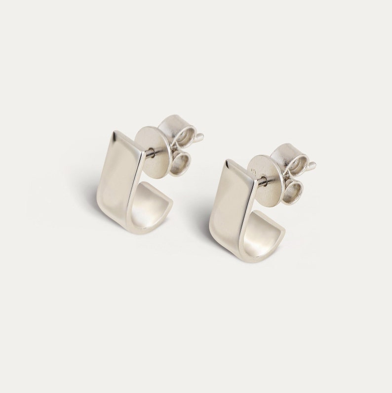 Hypoallergenic Rectangular Suspender Earrings, J Hook Earrings, Nickel Free Studs for Sensitive Ears Small Delicate Everyday Earrings ORENDA image 2