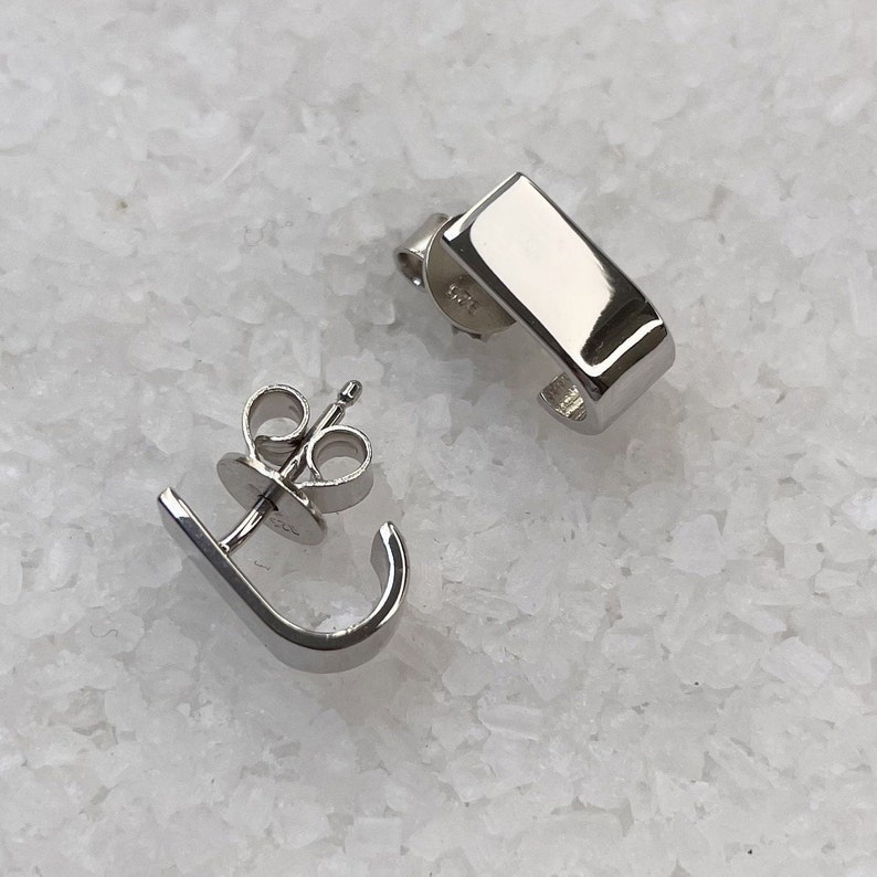 Hypoallergenic Rectangular Suspender Earrings, J Hook Earrings, Nickel Free Studs for Sensitive Ears Small Delicate Everyday Earrings ORENDA image 4