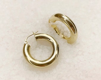 Large Gold Hoop Earrings, Chunky Hoops, Gold Filled Earrings Chunky Thick Hoops, Gold Tube Hoops,Tarnish Resistant Thick Tube Hoops - EUNOIA