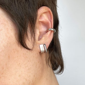 Hypoallergenic Rectangular Suspender Earrings, J Hook Earrings, Nickel Free Studs for Sensitive Ears Small Delicate Everyday Earrings ORENDA image 10
