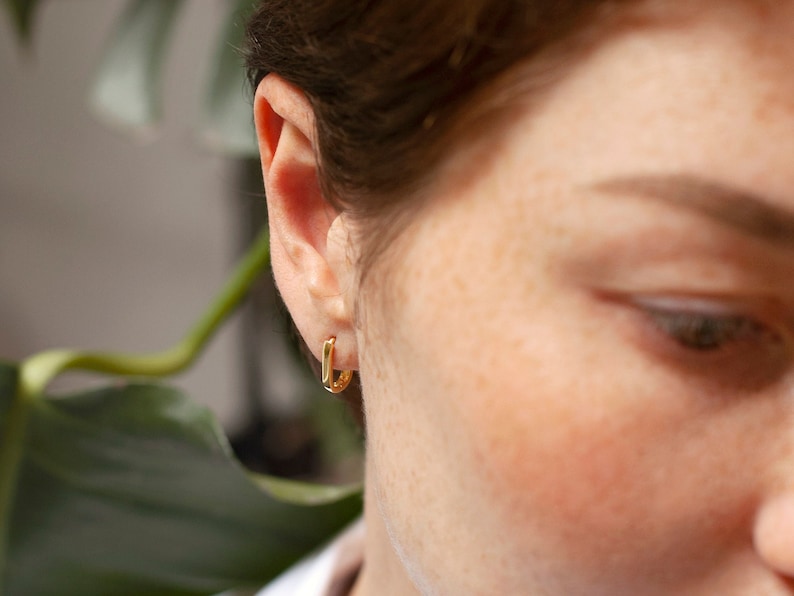 Tiny huggie earrings, Tiny hoops, Gold huggies, Tiny hoop earrings, Tiny gold hoops, Tiny earrings, Small gold hoops AESTHETE image 3