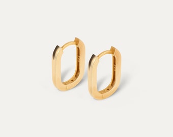 28mm Huggie hoop earrings, Rectangle huggies, Rectangle Hoop Earrings Gold, Thick Square Hoop Earrings, Non Tarnish Huggie Earrings - MYSA