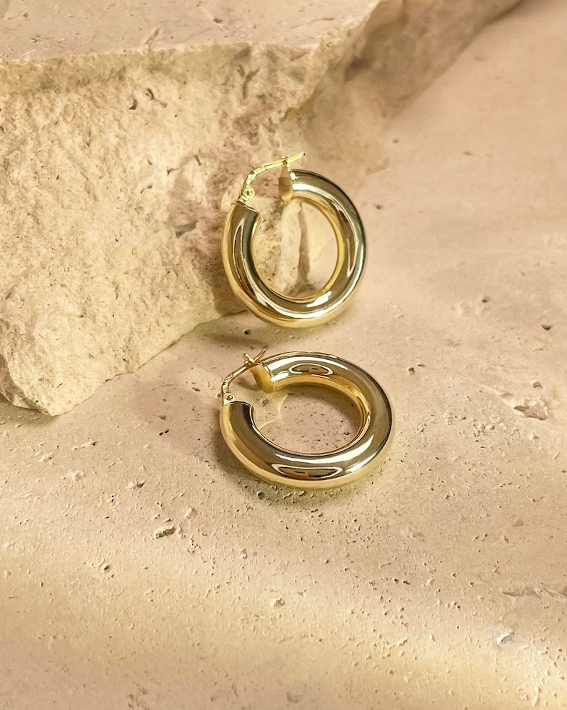 Minimal chunky gold earrings, Minimalist earrings, Gold hoops, Chunky hoop earrings, Thick gold hoops, Gold filled hoops EUNOIA image 1